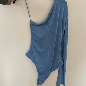 Alix blue shimmer one sleeve bodysuit